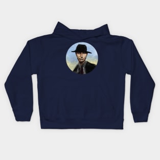 Oppenheimer with porkpie hat and New Mexico Sky Kids Hoodie